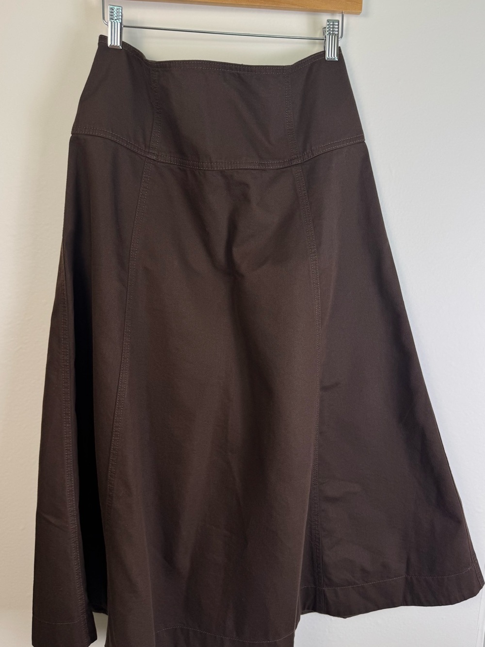 LOFT Brown A-Line Midi Skirt High Waist Cotton Lyocell Size 4 Fall Outfit Casual - Picture 8 of 11